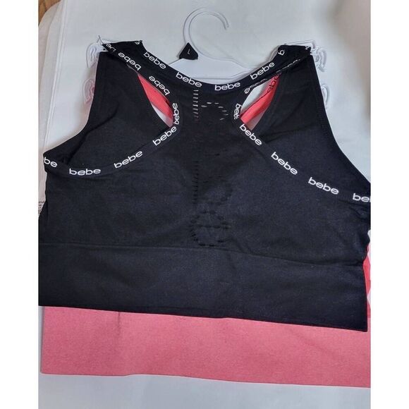 Bebe 2 Pack Seamless Microfiber Sports Bras w/ Removeable Pads Sz L Pink/Black N - Picture 10 of 10